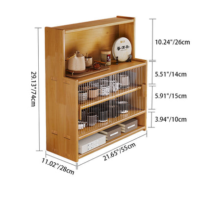 Traditional Vintage Rubberwood Glass Rounded Rectangular Storage Shelf 3/4 Tier For Bedroom