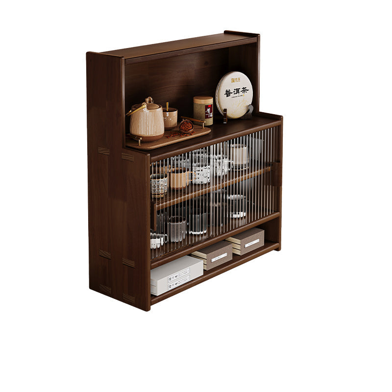 Traditional Vintage Rubberwood Glass Rounded Rectangular Storage Shelf 3/4 Tier For Bedroom