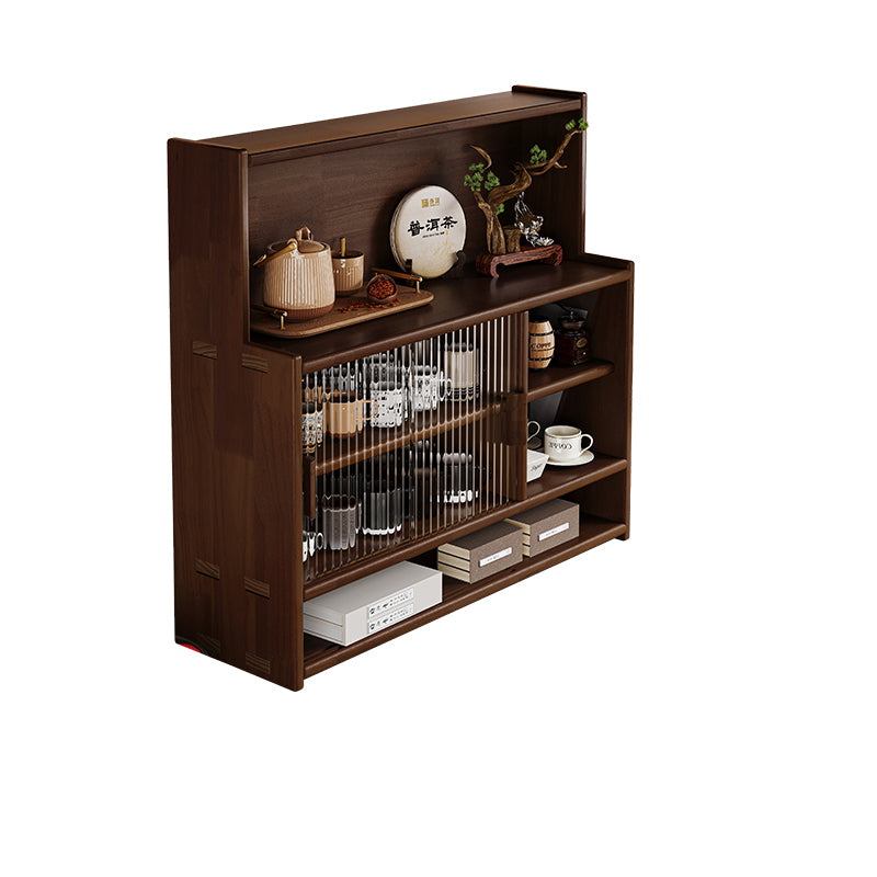 Traditional Vintage Rubberwood Glass Rounded Rectangular Storage Shelf 3/4 Tier For Bedroom