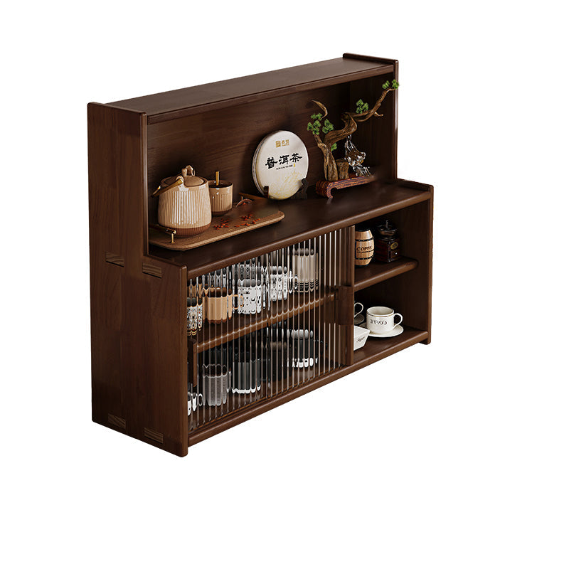 Traditional Vintage Rubberwood Glass Rounded Rectangular Storage Shelf 3/4 Tier For Bedroom