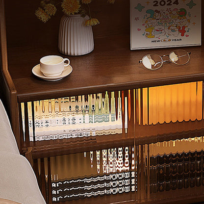 Traditional Vintage Rubberwood Glass Rounded Rectangular Storage Shelf 3/4 Tier For Bedroom