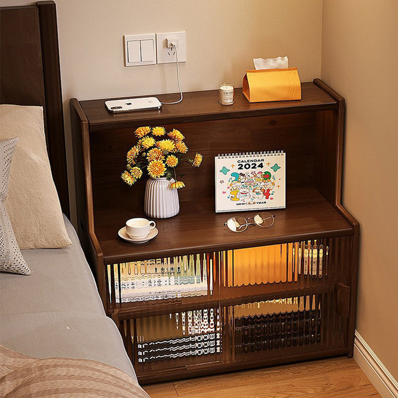 Traditional Vintage Rubberwood Glass Rounded Rectangular Storage Shelf 3/4 Tier For Bedroom