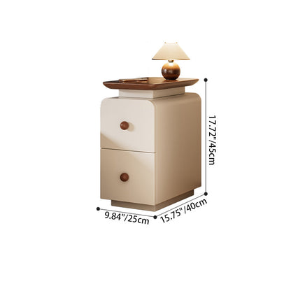 Traditional French Solid Wood Multi-Layer Board MDF Scratch-Resistant Faux Leather Rounded Rectangular Nightstand 2 Drawer For Bedroom