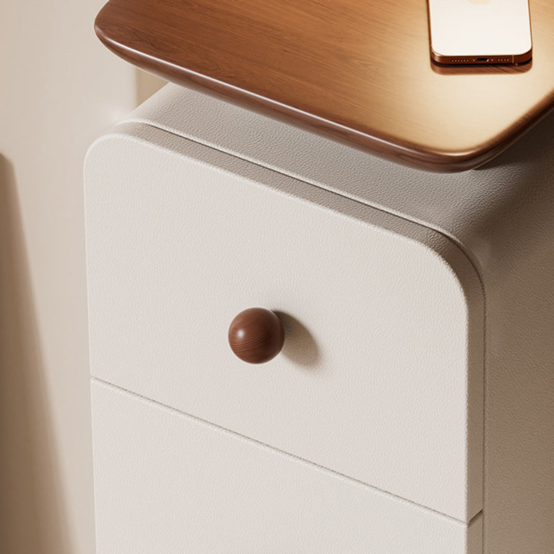 Traditional French Solid Wood Multi-Layer Board MDF Scratch-Resistant Faux Leather Rounded Rectangular Nightstand 2 Drawer For Bedroom