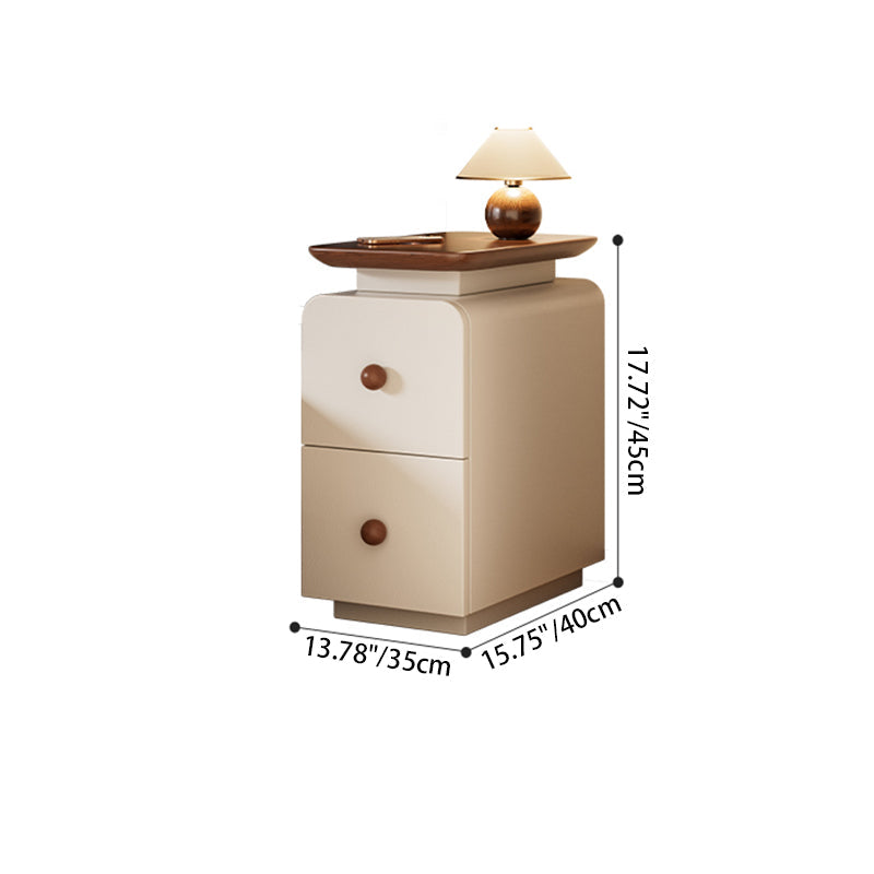 Traditional French Solid Wood Multi-Layer Board MDF Scratch-Resistant Faux Leather Rounded Rectangular Nightstand 2 Drawer For Bedroom