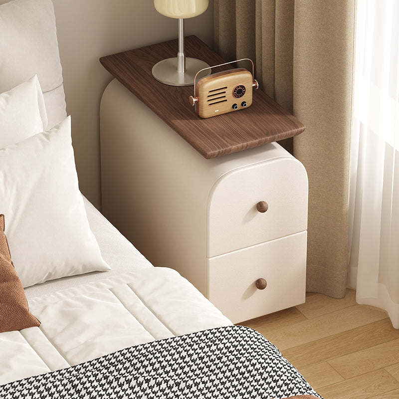 Traditional French Solid Wood Multi-Layer Board MDF Scratch-Resistant Faux Leather Rounded Rectangular Nightstand 2 Drawer For Bedroom