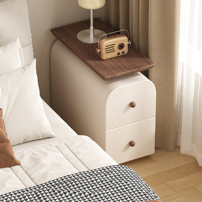 Traditional French Solid Wood Multi-Layer Board MDF Scratch-Resistant Faux Leather Rounded Rectangular Nightstand 2 Drawer For Bedroom