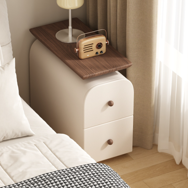 Traditional French Solid Wood Multi-Layer Board MDF Scratch-Resistant Faux Leather Rounded Rectangular Nightstand 2 Drawer For Bedroom