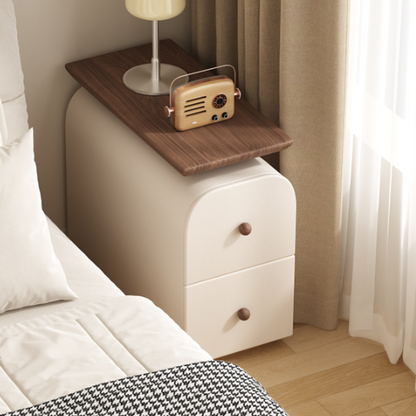 Traditional French Solid Wood Multi-Layer Board MDF Scratch-Resistant Faux Leather Rounded Rectangular Nightstand 2 Drawer For Bedroom