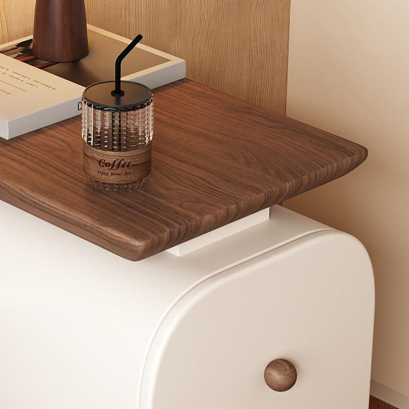 Traditional French Solid Wood Multi-Layer Board MDF Scratch-Resistant Faux Leather Rounded Rectangular Nightstand 2 Drawer For Bedroom