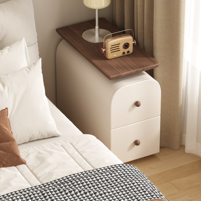 Traditional French Solid Wood Multi-Layer Board MDF Scratch-Resistant Faux Leather Rounded Rectangular Nightstand 2 Drawer For Bedroom