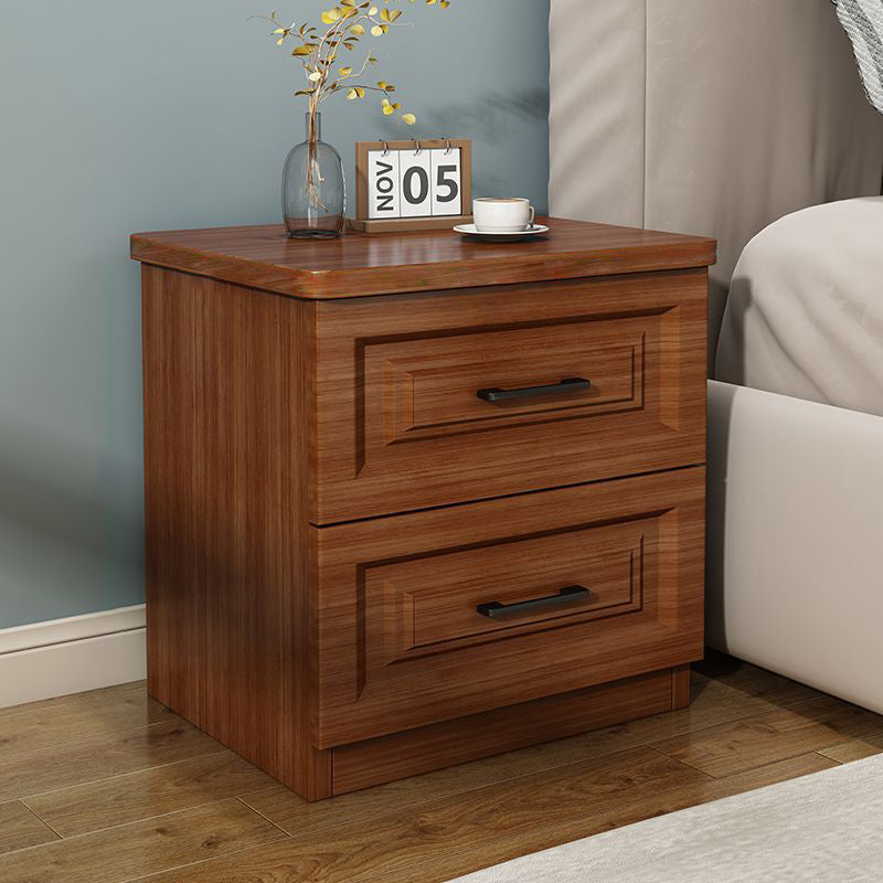 Traditional Chinese Solid Wood Eco Board Square Nightstand 2/3 Drawer For Bedroom