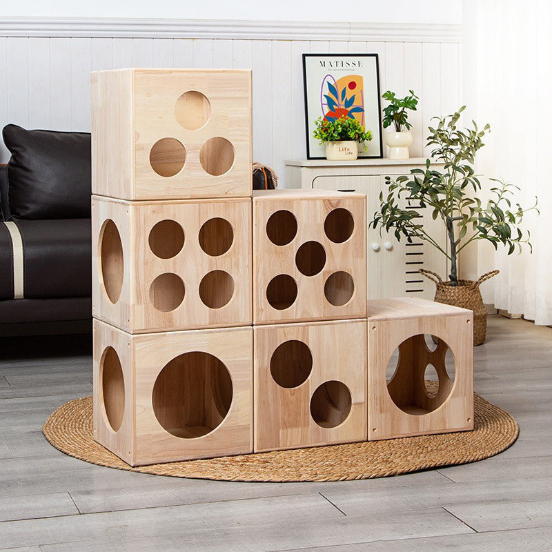 Traditional Chinese Rubberwood Square Round Cat Bed 1 Storage For Bedroom