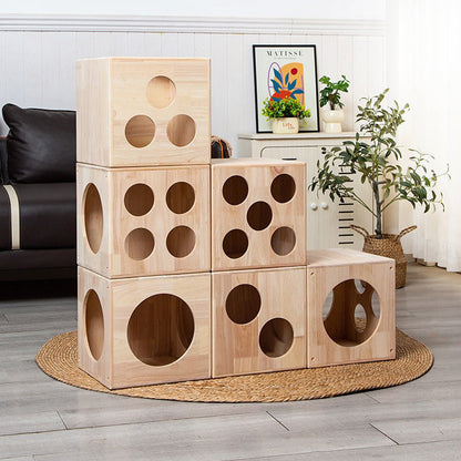 Traditional Chinese Rubberwood Square Round Cat Bed 1 Storage For Bedroom
