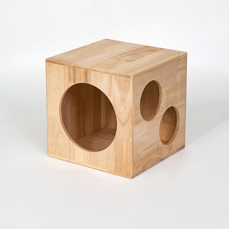 Traditional Chinese Rubberwood Square Round Cat Bed 1 Storage For Bedroom