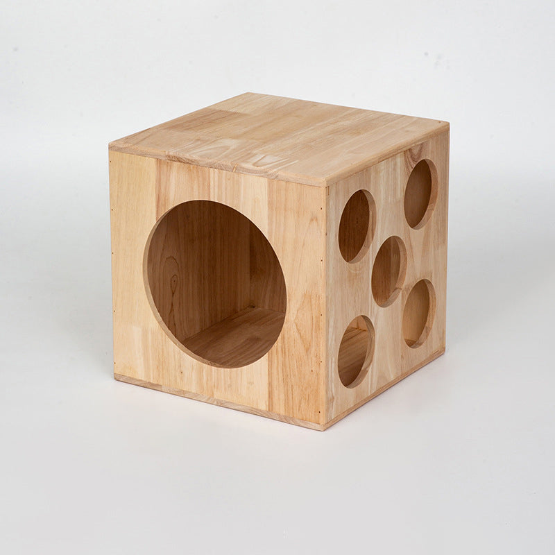 Traditional Chinese Rubberwood Square Round Cat Bed 1 Storage For Bedroom