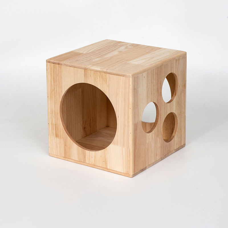 Traditional Chinese Rubberwood Square Round Cat Bed 1 Storage For Bedroom