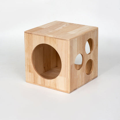 Traditional Chinese Rubberwood Square Round Cat Bed 1 Storage For Bedroom