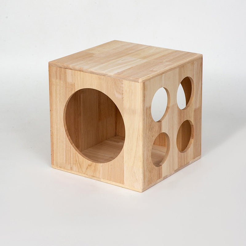 Traditional Chinese Rubberwood Square Round Cat Bed 1 Storage For Bedroom