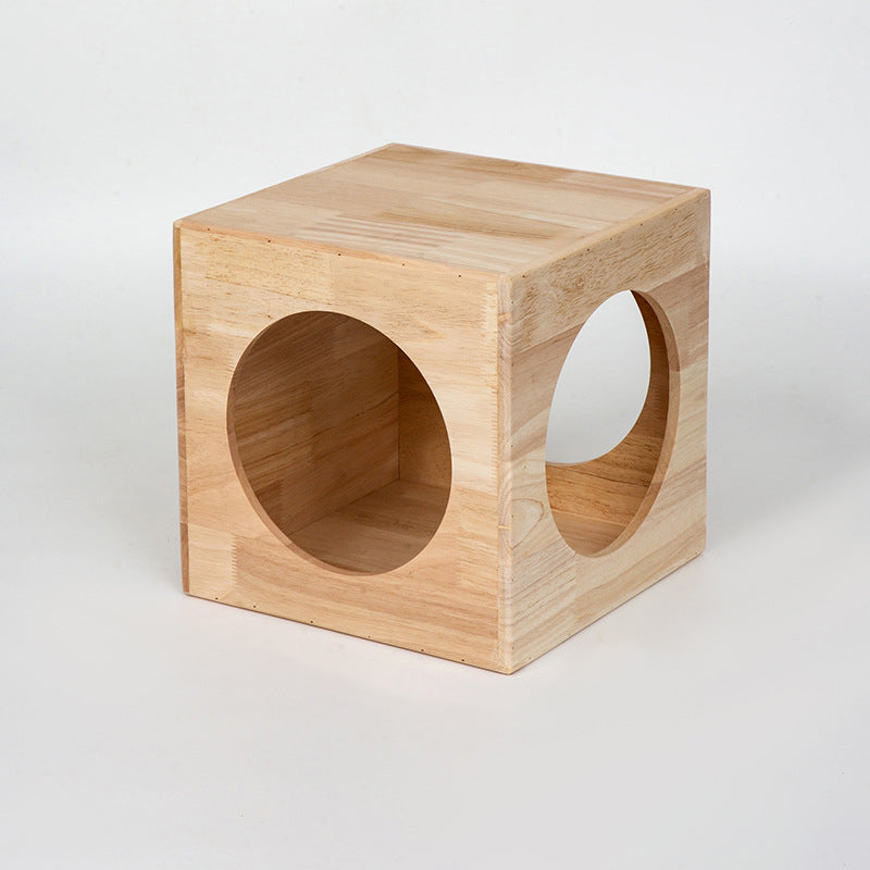 Traditional Chinese Rubberwood Square Round Cat Bed 1 Storage For Bedroom