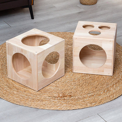 Traditional Chinese Rubberwood Square Round Cat Bed 1 Storage For Bedroom