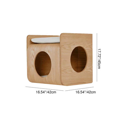 Traditional Chinese Oak Multi-Layer Board Rounded Square Cat Bed 1/2 Storage For Bedroom