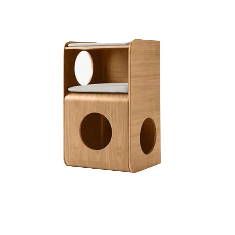 Traditional Chinese Oak Multi-Layer Board Rounded Square Cat Bed 1/2 Storage For Bedroom