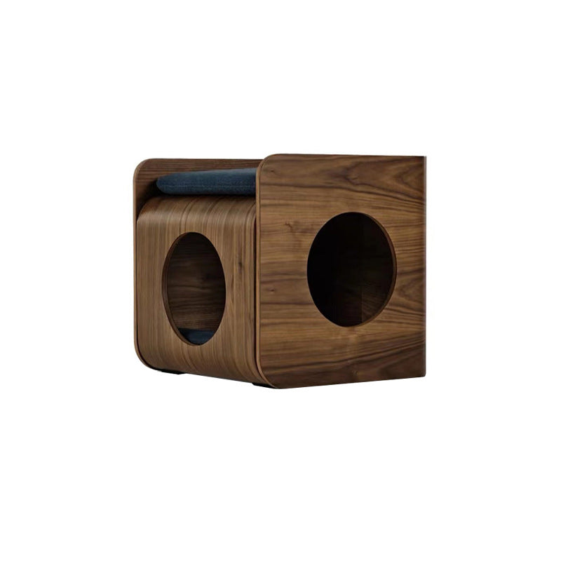 Traditional Chinese Oak Multi-Layer Board Rounded Square Cat Bed 1/2 Storage For Bedroom
