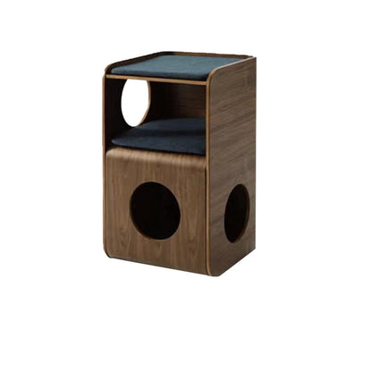 Traditional Chinese Oak Multi-Layer Board Rounded Square Cat Bed 1/2 Storage For Bedroom