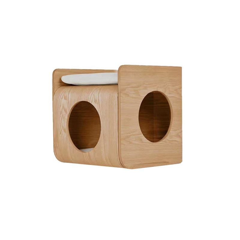 Traditional Chinese Oak Multi-Layer Board Rounded Square Cat Bed 1/2 Storage For Bedroom