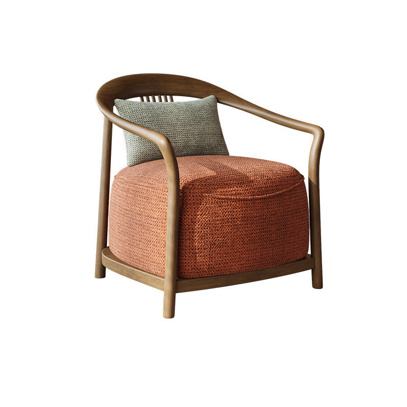 Traditional Chinese Velvet Solid Wood Curved Rounded Accent Chair With Armrests Backrest For Living Room