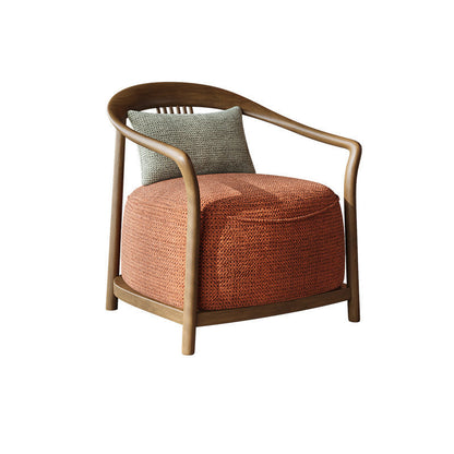 Traditional Chinese Velvet Solid Wood Curved Rounded Accent Chair With Armrests Backrest For Living Room