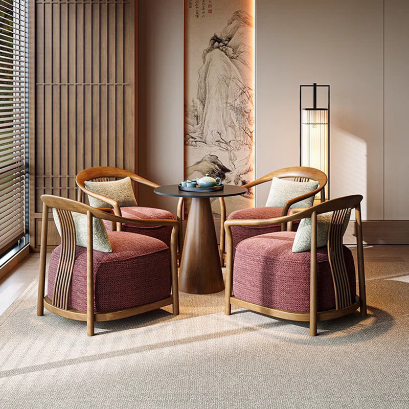 Traditional Chinese Velvet Solid Wood Curved Rounded Accent Chair With Armrests Backrest For Living Room