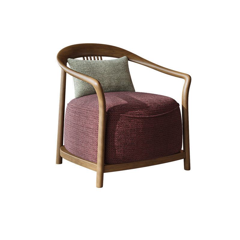 Traditional Chinese Velvet Solid Wood Curved Rounded Accent Chair With Armrests Backrest For Living Room