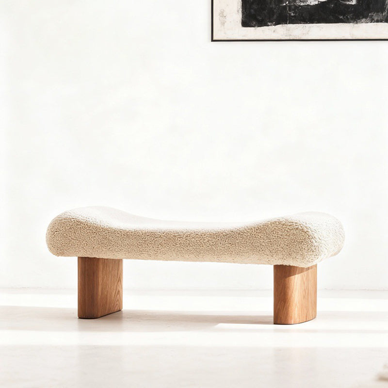 Contemporary Scandinavian Sherpa Fabric Pine Wood Curved Square Shoe Bench For Living Room