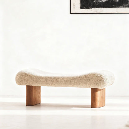 Contemporary Scandinavian Sherpa Fabric Pine Wood Curved Square Shoe Bench For Living Room