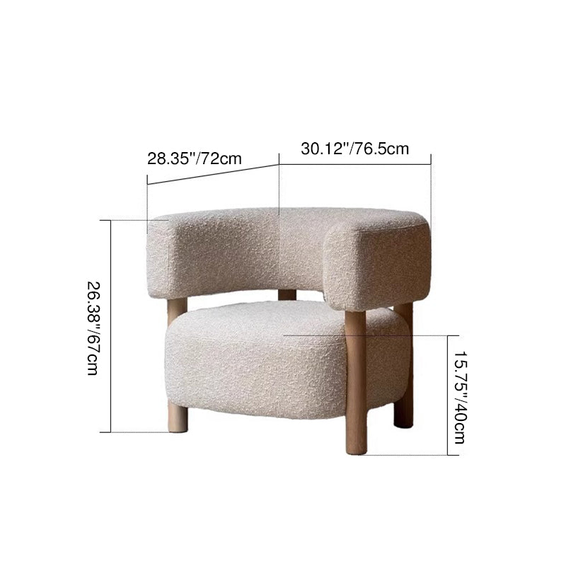 Contemporary Scandinavian Sherpa Fabric Solid Wood Curved Rounded Square Accent Chair With Armrests Backrest For Living Room