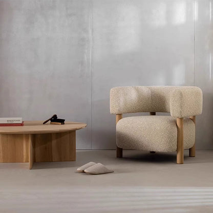 Contemporary Scandinavian Sherpa Fabric Solid Wood Curved Rounded Square Accent Chair With Armrests Backrest For Living Room