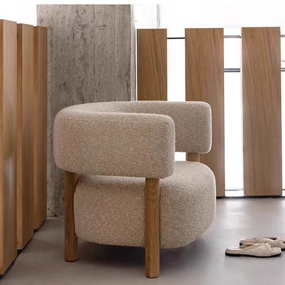 Contemporary Scandinavian Sherpa Fabric Solid Wood Curved Rounded Square Accent Chair With Armrests Backrest For Living Room