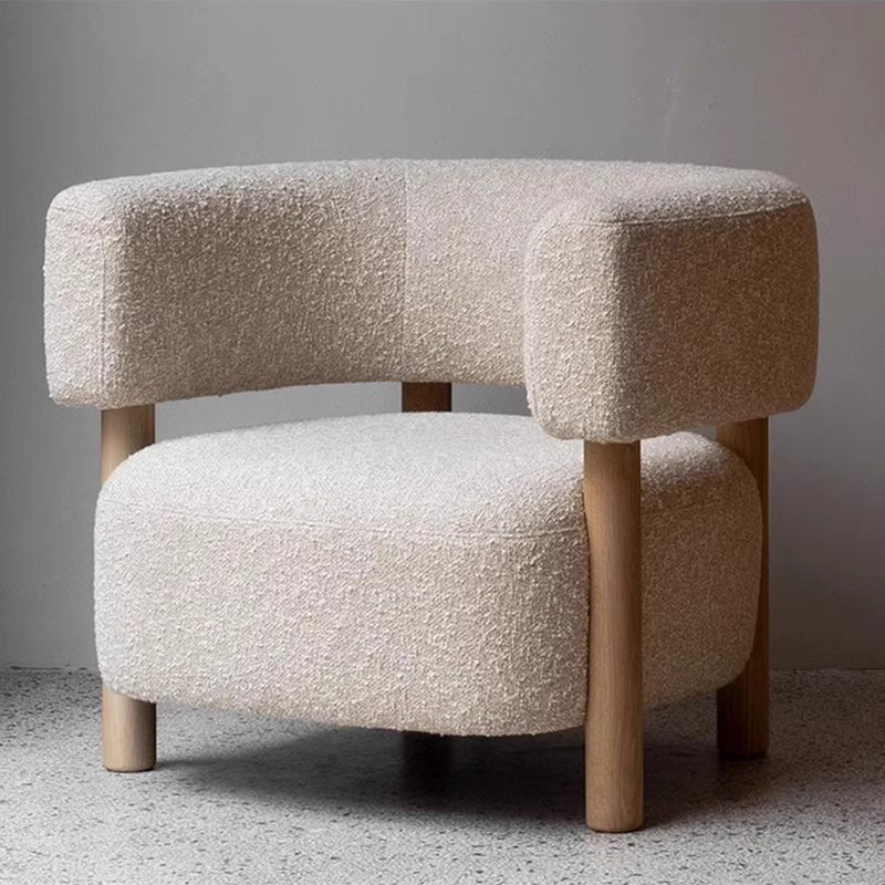 Contemporary Scandinavian Sherpa Fabric Solid Wood Curved Rounded Square Accent Chair With Armrests Backrest For Living Room