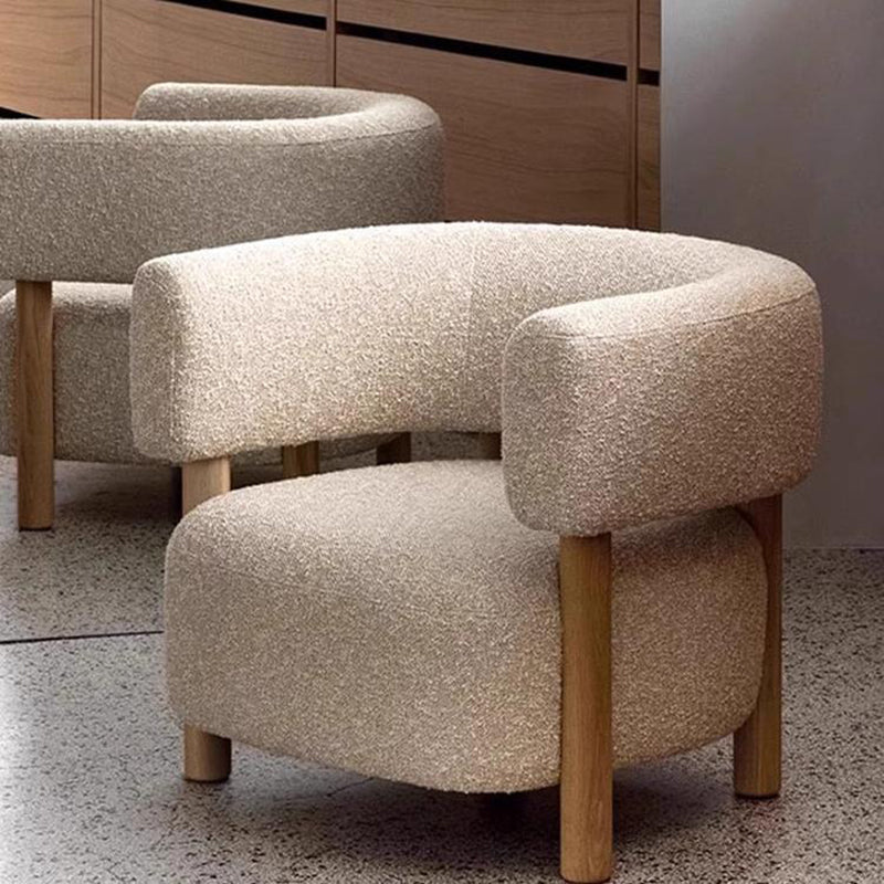 Contemporary Scandinavian Sherpa Fabric Solid Wood Curved Rounded Square Accent Chair With Armrests Backrest For Living Room
