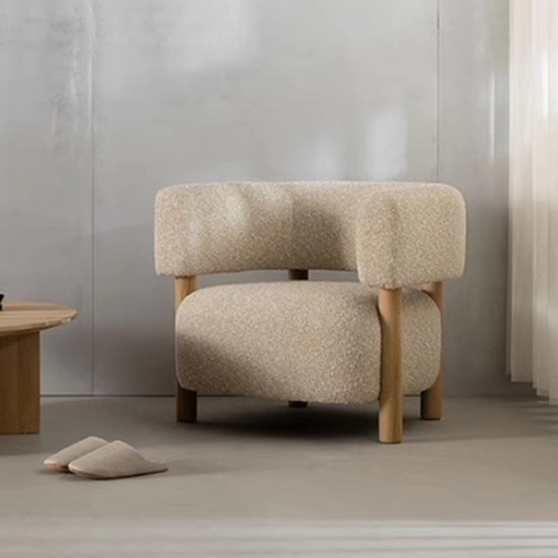 Contemporary Scandinavian Sherpa Fabric Solid Wood Curved Rounded Square Accent Chair With Armrests Backrest For Living Room