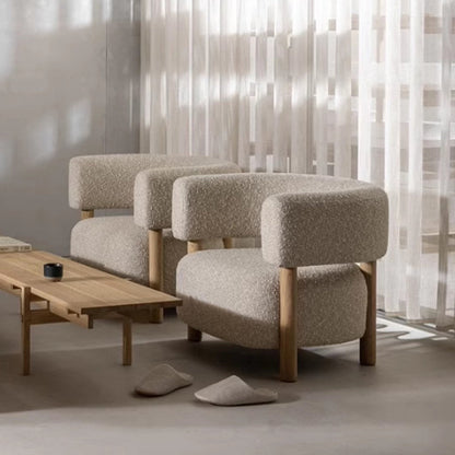 Contemporary Scandinavian Sherpa Fabric Solid Wood Curved Rounded Square Accent Chair With Armrests Backrest For Living Room