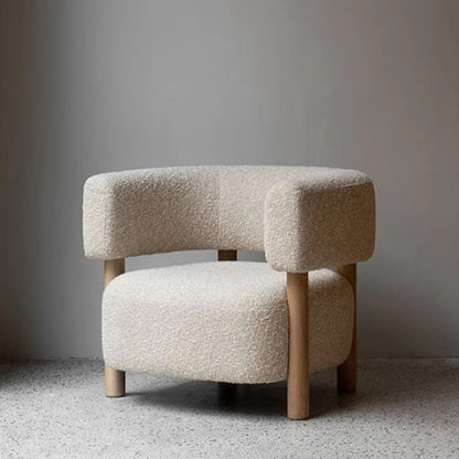 Contemporary Scandinavian Sherpa Fabric Solid Wood Curved Rounded Square Accent Chair With Armrests Backrest For Living Room
