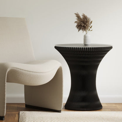 Contemporary Creative Kraft Paper PU Leather Acrylic Curved Round Side Table 1-Tier For Living Room