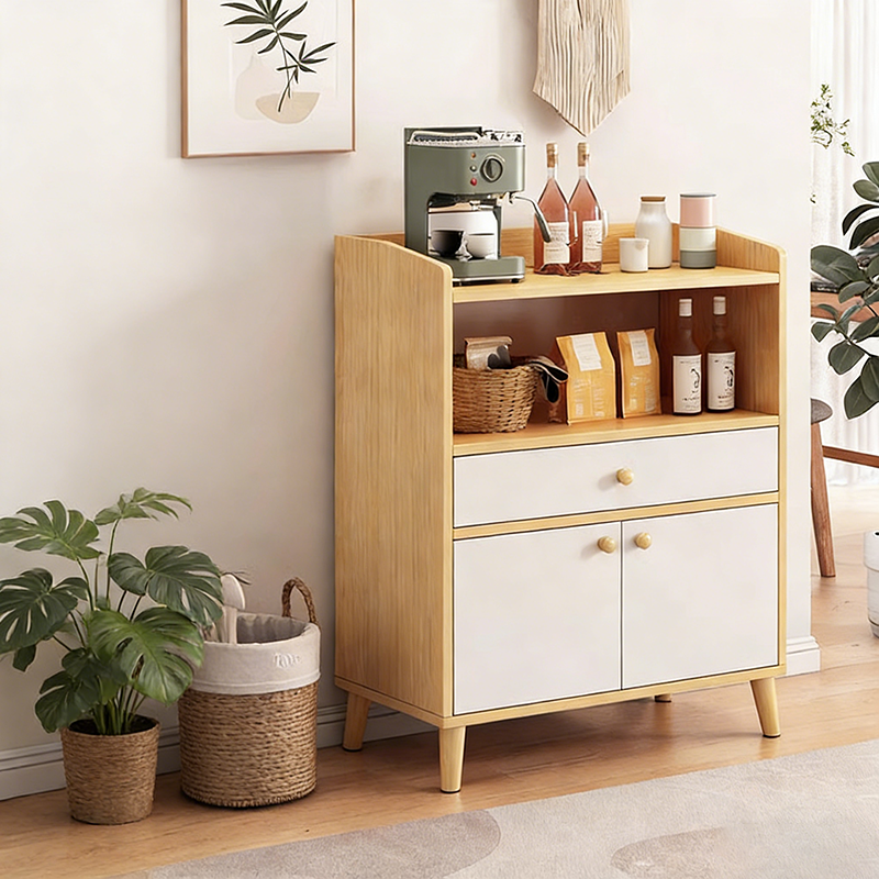Contemporary Scandinavian Eco-Friendly Engineered Board Cylindrical Rectangular Storage Cabinet 2-Tiers For Living Room