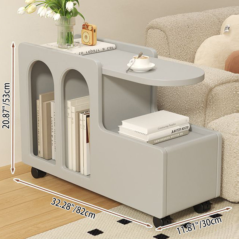 Contemporary Scandinavian Engineered Wood Arched Curved Square Mobile Coffee Table With 2-Tier Storage For Living Room