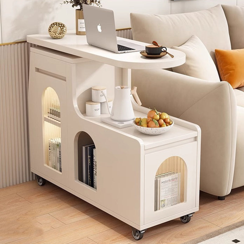 Contemporary Creative Particle Board Glass Arched Rectangular Mobile Coffee Table With 2-Tier For Living Room