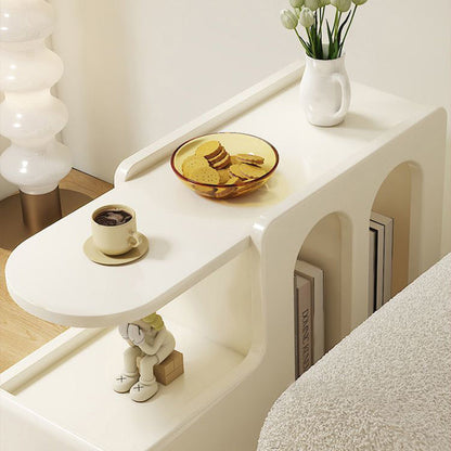 Contemporary Scandinavian Engineered Wood Arched Curved Square Mobile Coffee Table With 2-Tier Storage For Living Room