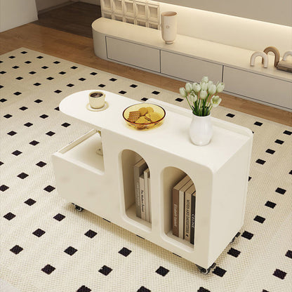 Contemporary Scandinavian Engineered Wood Arched Curved Square Mobile Coffee Table With 2-Tier Storage For Living Room
